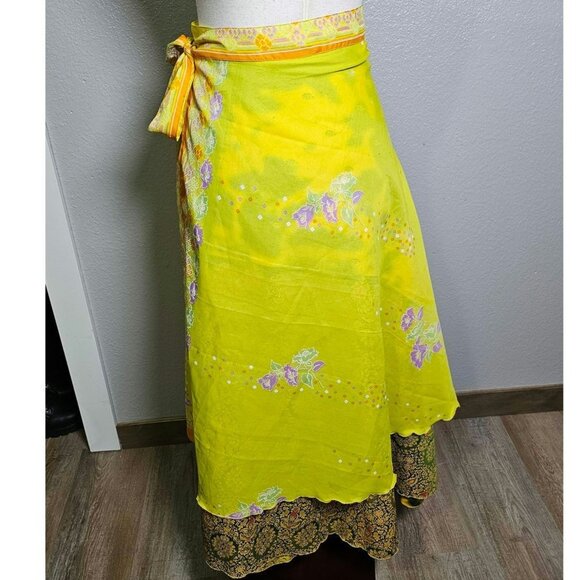 Womens Reversible Wrap A-line Maxi Skirt Med to XL. Yellow and Green - Picture 7 of 10